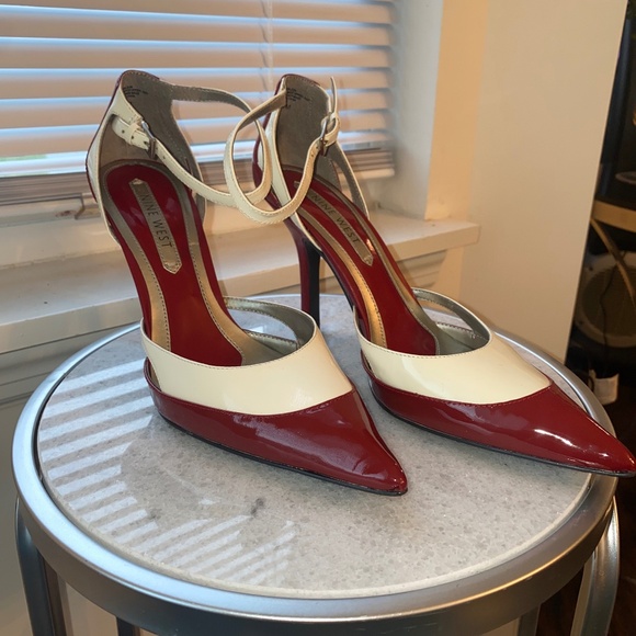 Nine West Red and White Patent Leather Stiletto Size 7.5 - Picture 3 of 5